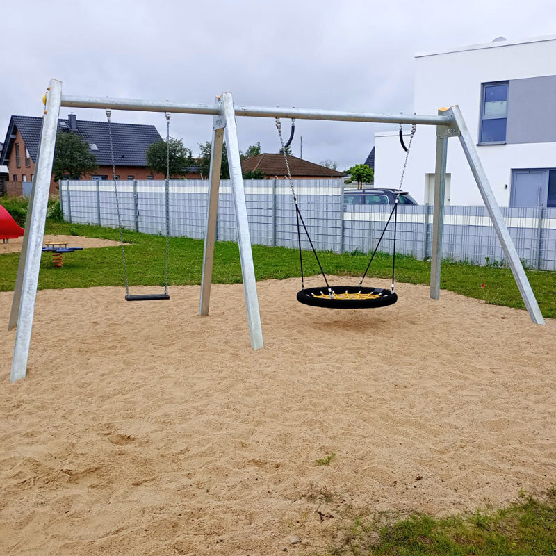 espas Kombinationsschaukel, zwei Kopfbalken mit Höhe 2,5m mit einer Einerschaukel und einer Nestschaukel
