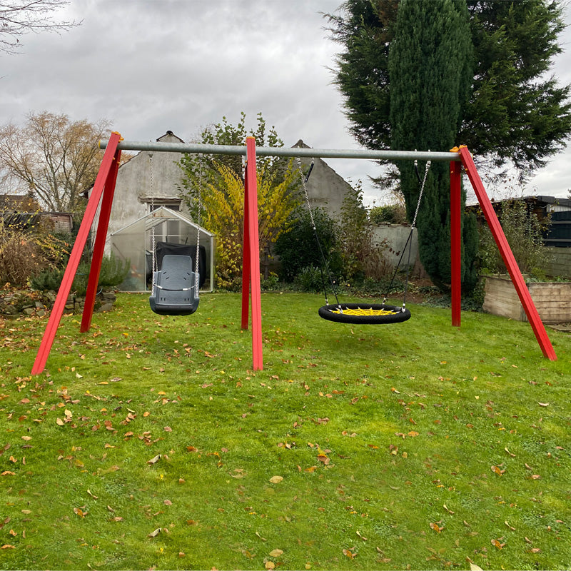 espas Kombinationsschaukel, zwei Kopfbalken mit einem Inklusionsschaukelsitz und einer Nestschaukel