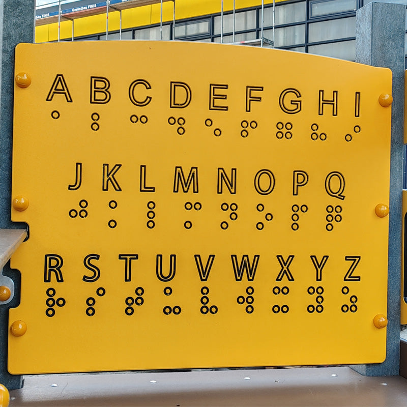 espas fence panel with Braille